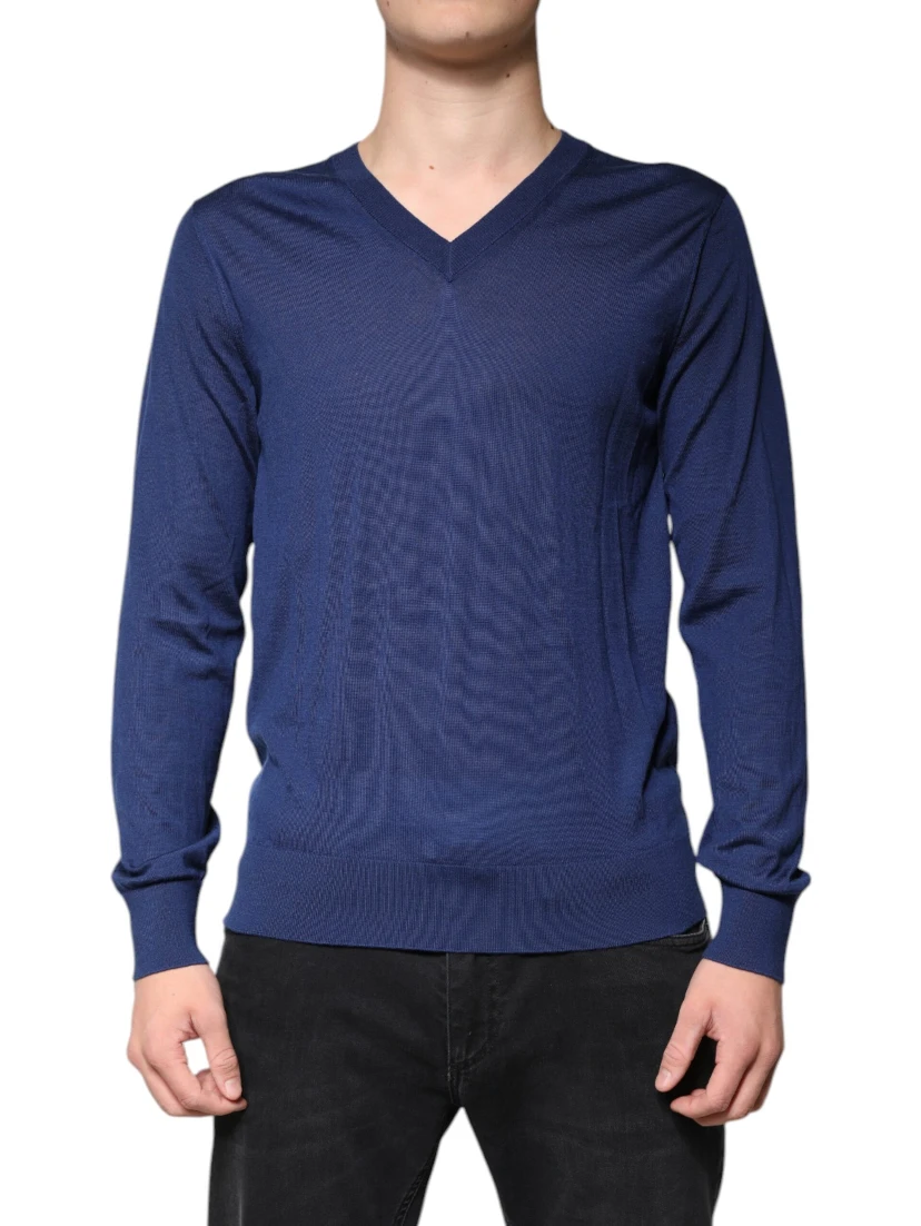 Navy Blue Cashmere V-neck Pullover Sweater