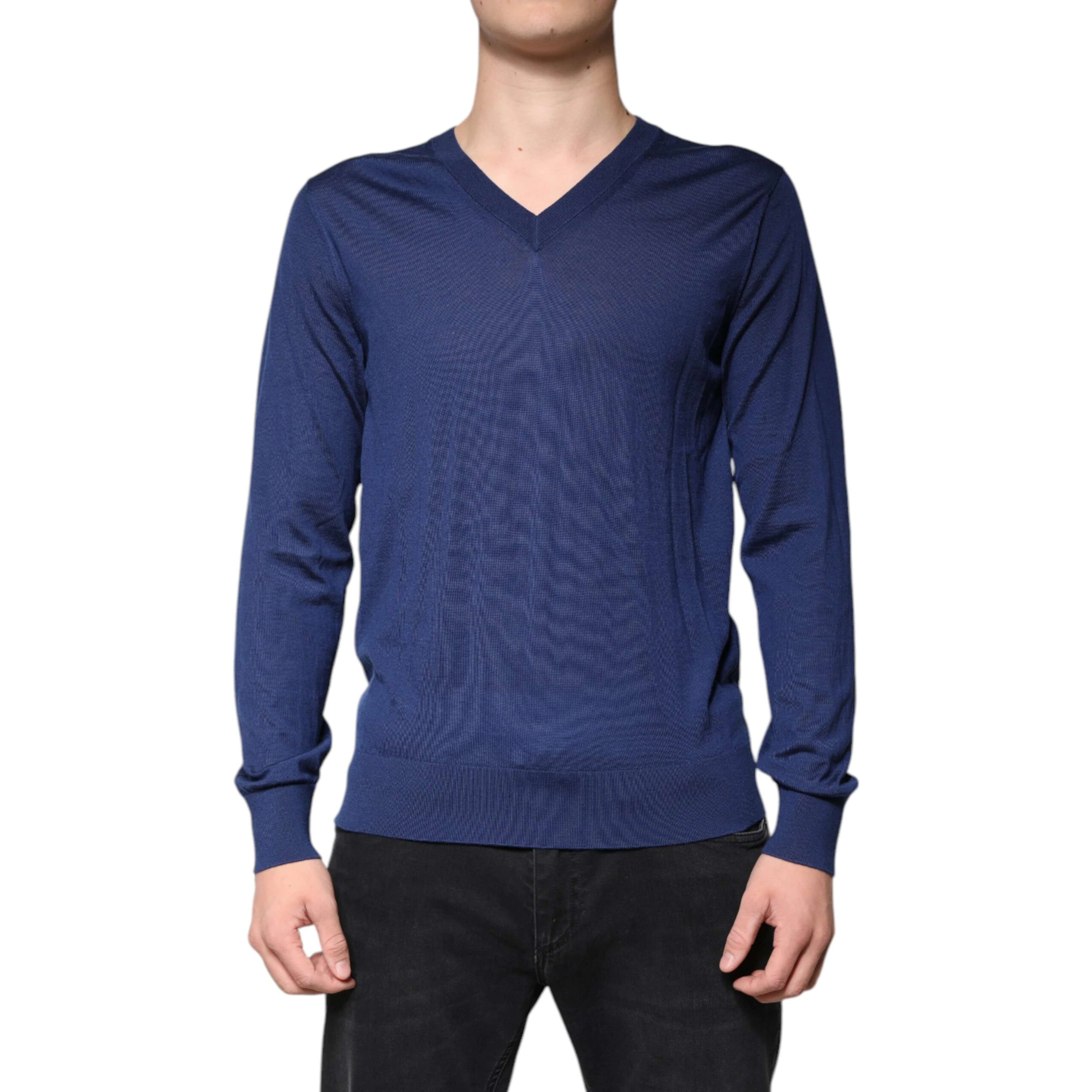 Navy Blue Cashmere V-neck Pullover Sweater