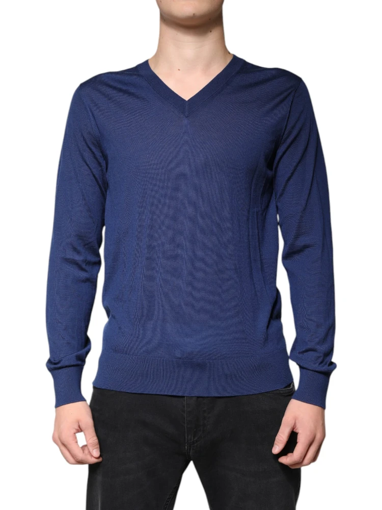 Navy Blue Cashmere V-neck Pullover Sweater alternative
