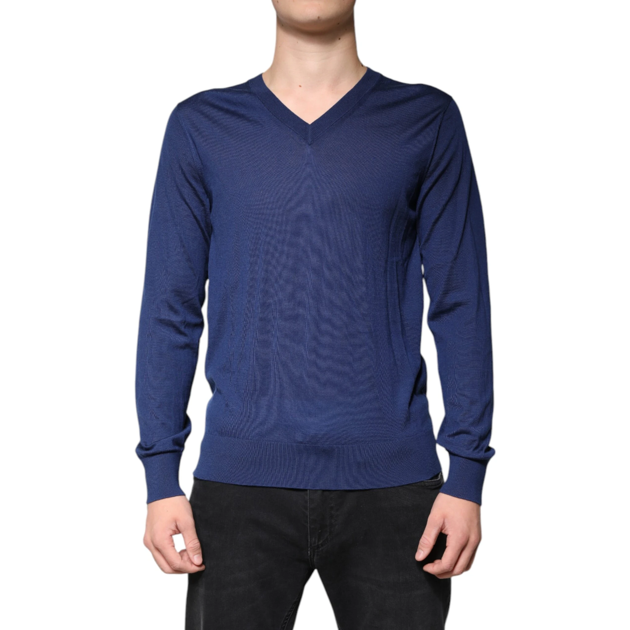 Navy Blue Cashmere V-neck Pullover Sweater