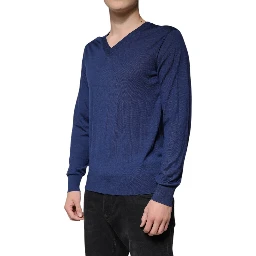 Navy Blue Cashmere V-neck Pullover Sweater