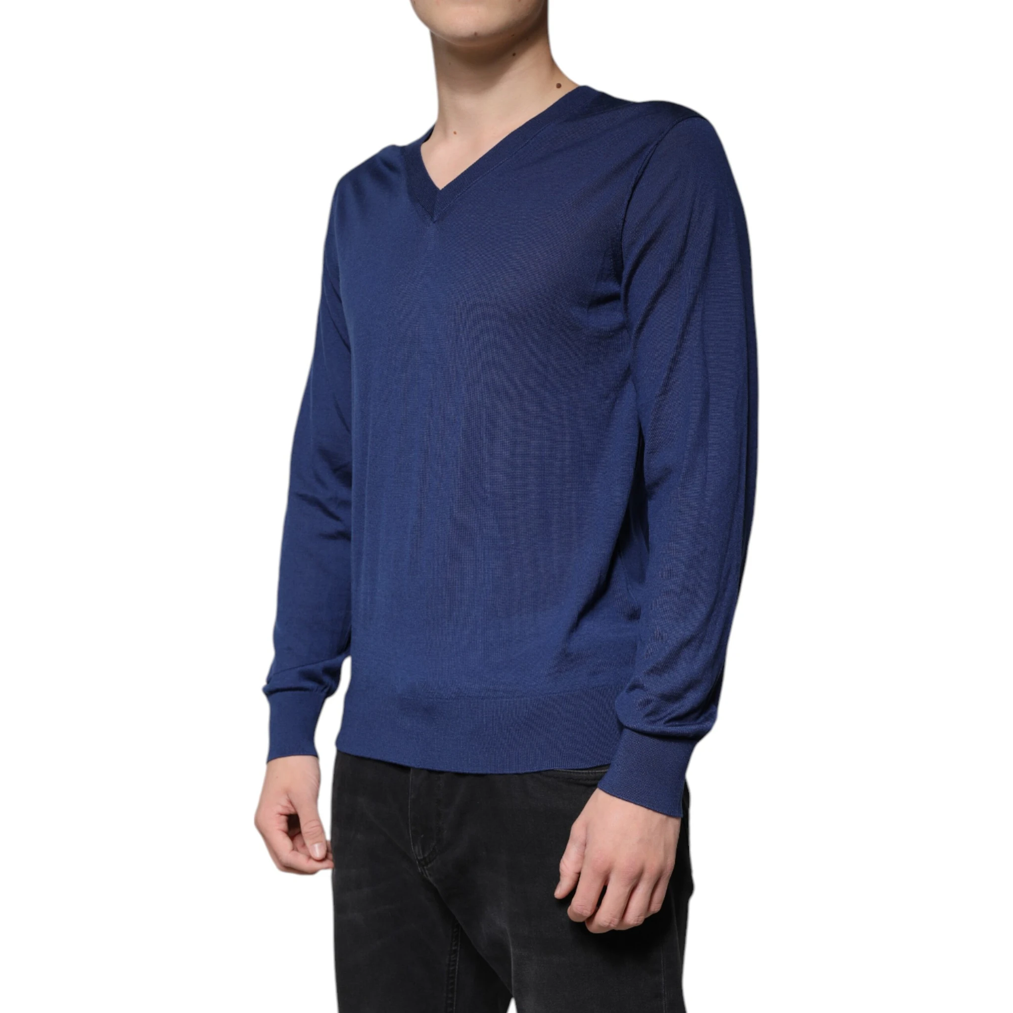 Navy Blue Cashmere V-neck Pullover Sweater