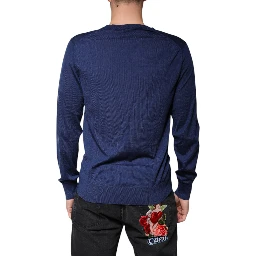 Navy Blue Cashmere V-neck Pullover Sweater