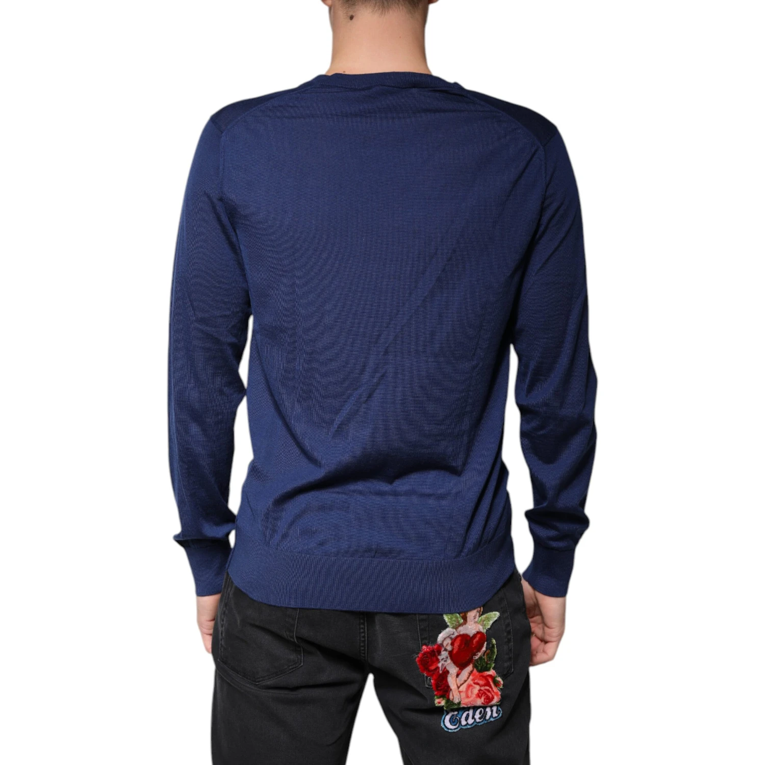 Navy Blue Cashmere V-neck Pullover Sweater