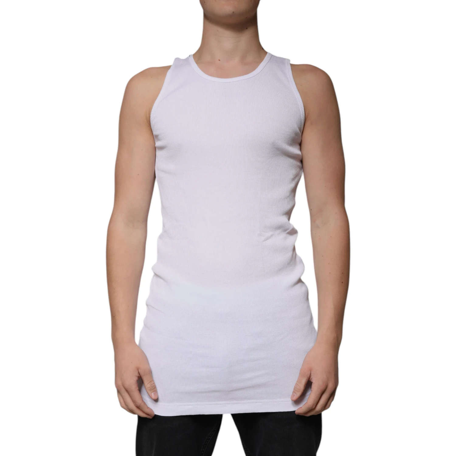 White Cotton Sleeveless Round Neck Tank T-shirt