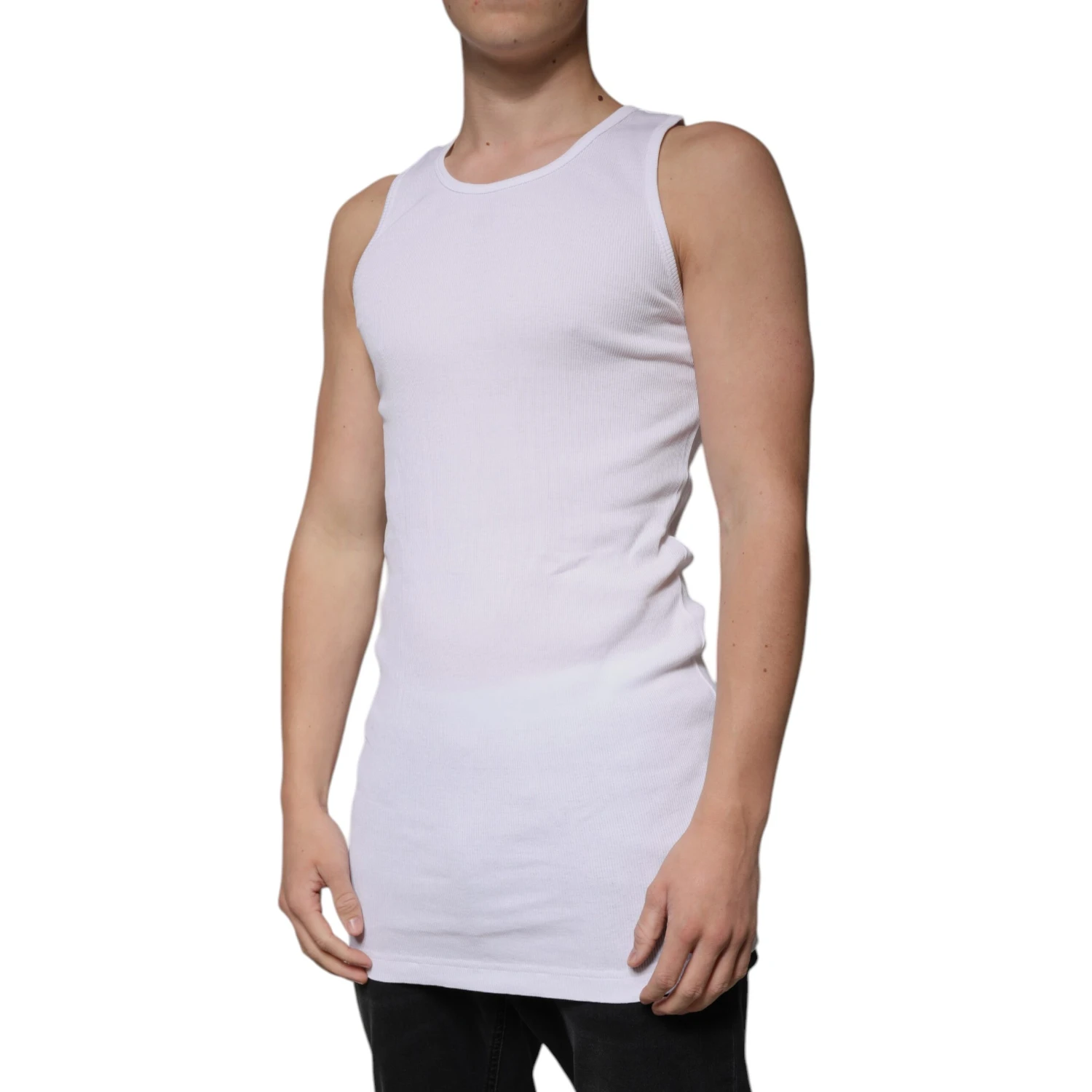 White Cotton Sleeveless Round Neck Tank T-shirt