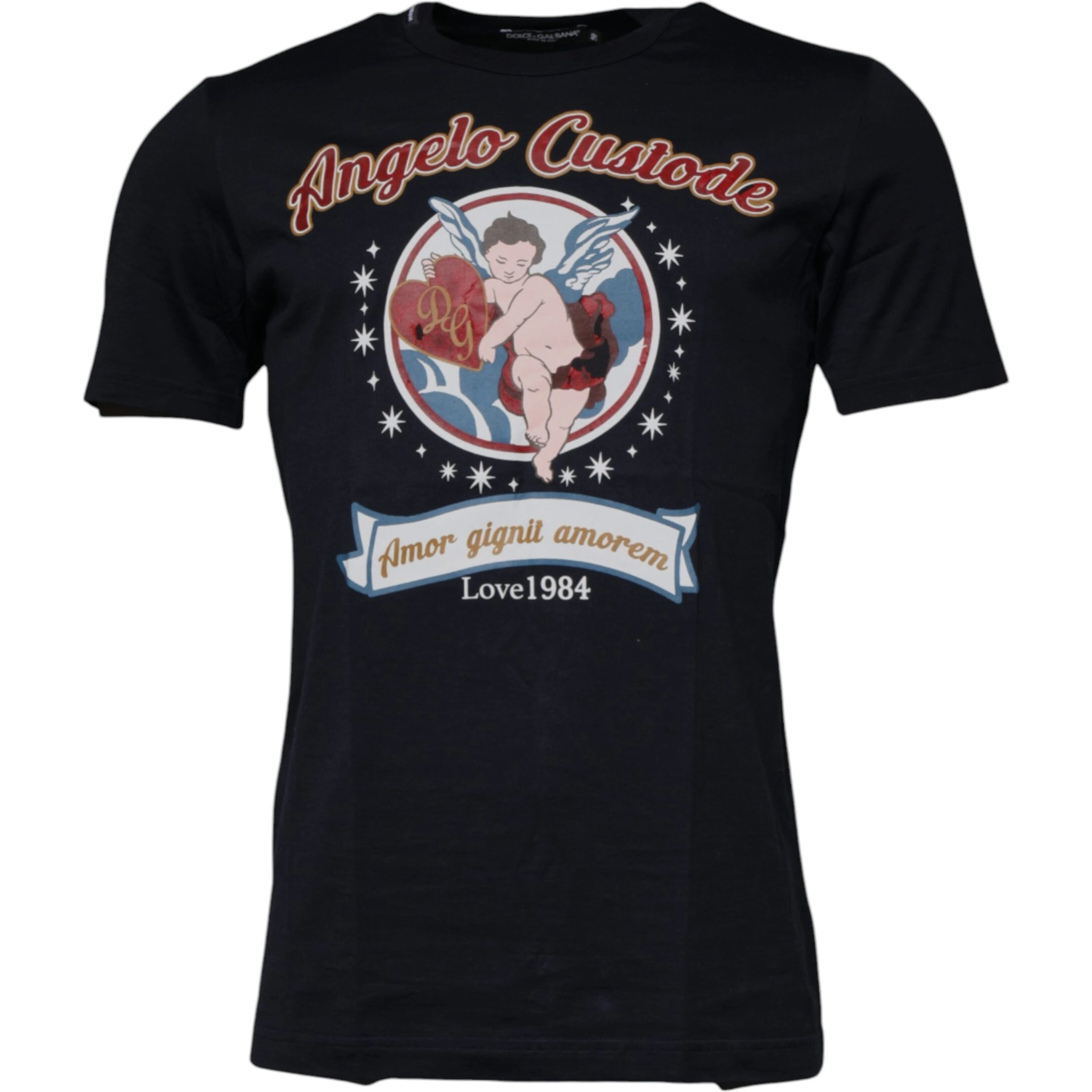 Blue Cotton Angel Print Short Sleeves T-shirt