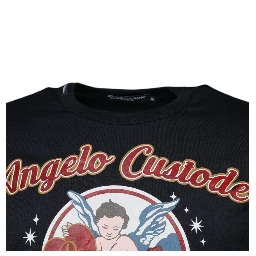 Blue Cotton Angel Print Short Sleeves T-shirt