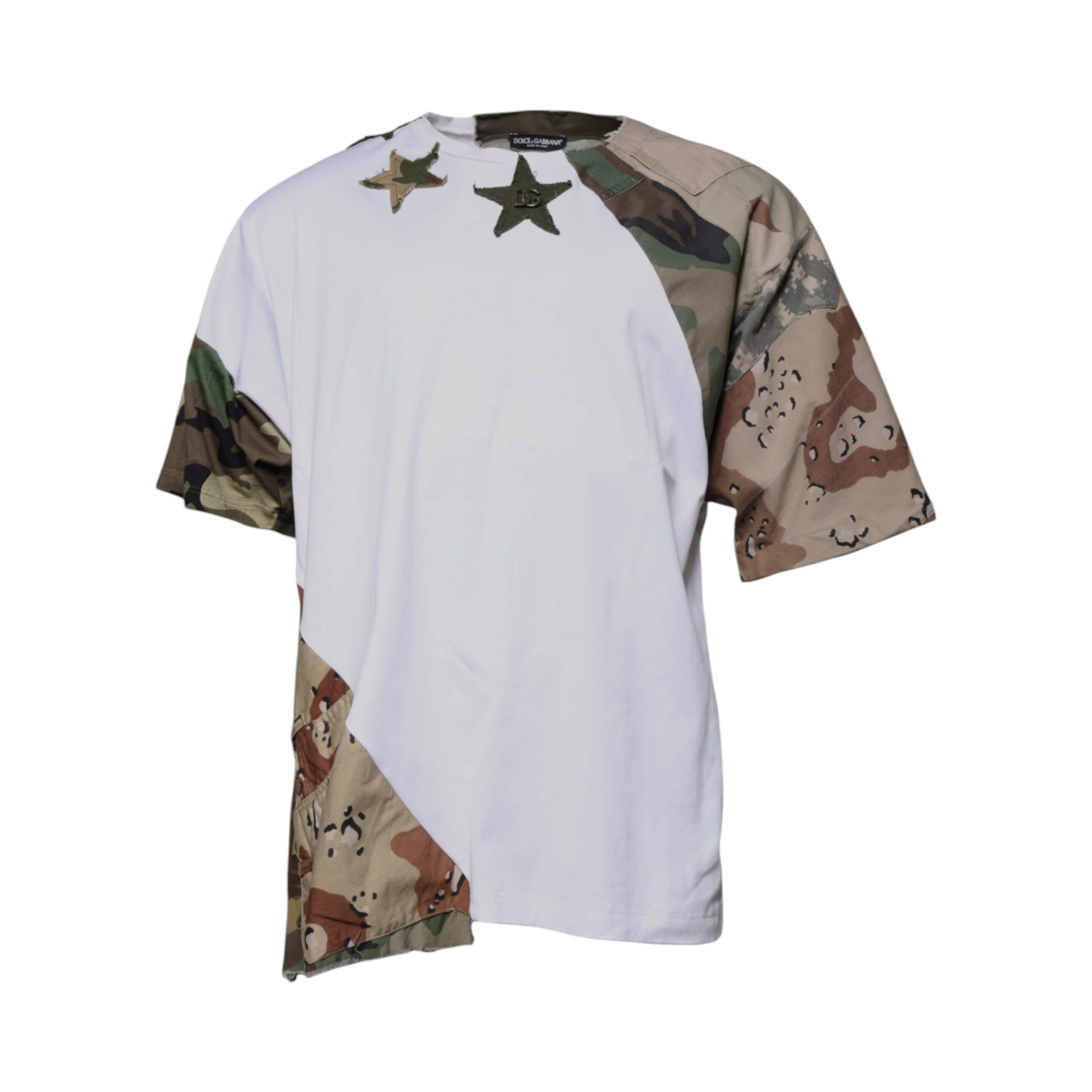 White Camouflage Cotton Crew Neck T-shirt