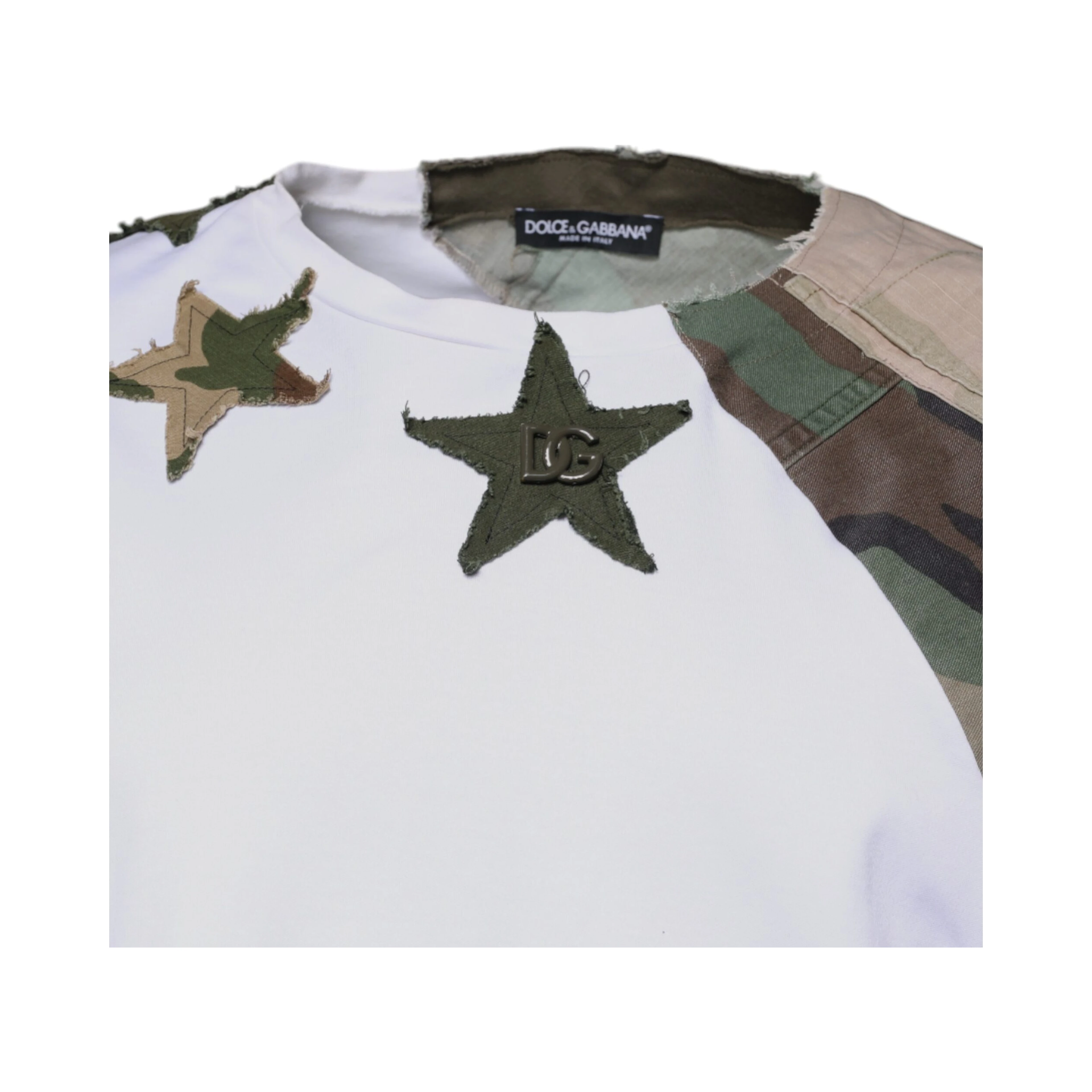 White Camouflage Cotton Crew Neck T-shirt