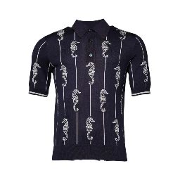 Dark Blue Sea Horse Collared Polo T-shirt