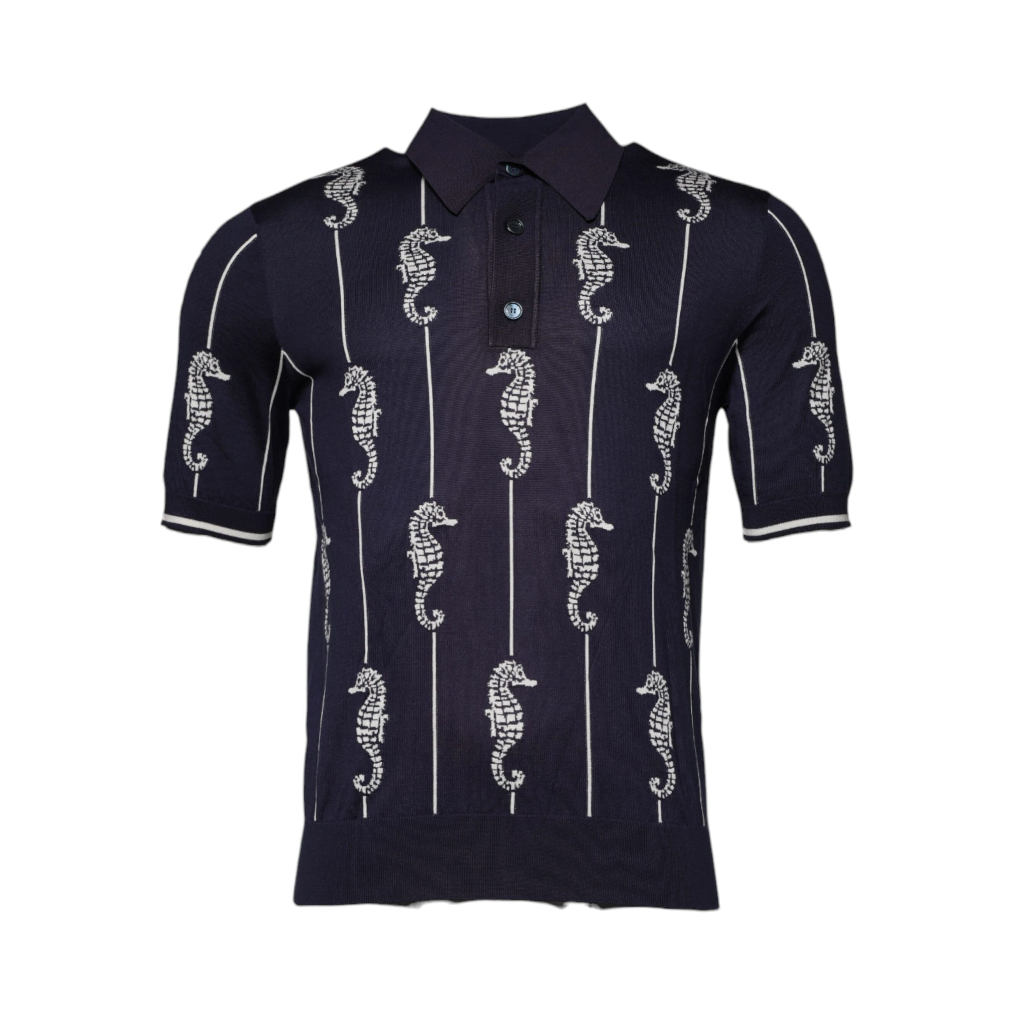 Dark Blue Sea Horse Collared Polo T-shirt