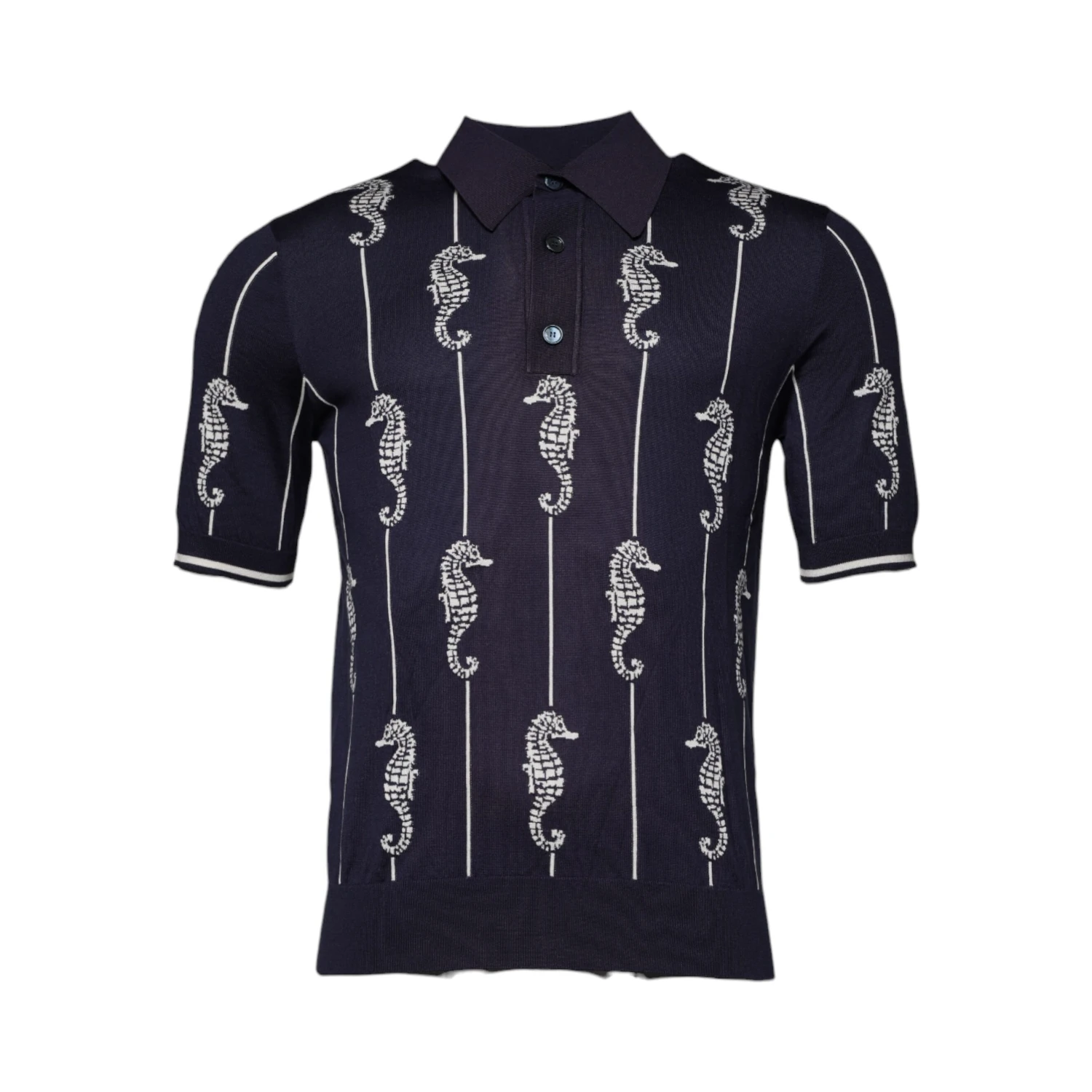 Dark Blue Sea Horse Collared Polo T-shirt