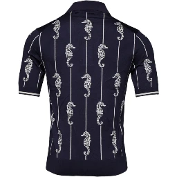 Dark Blue Sea Horse Collared Polo T-shirt