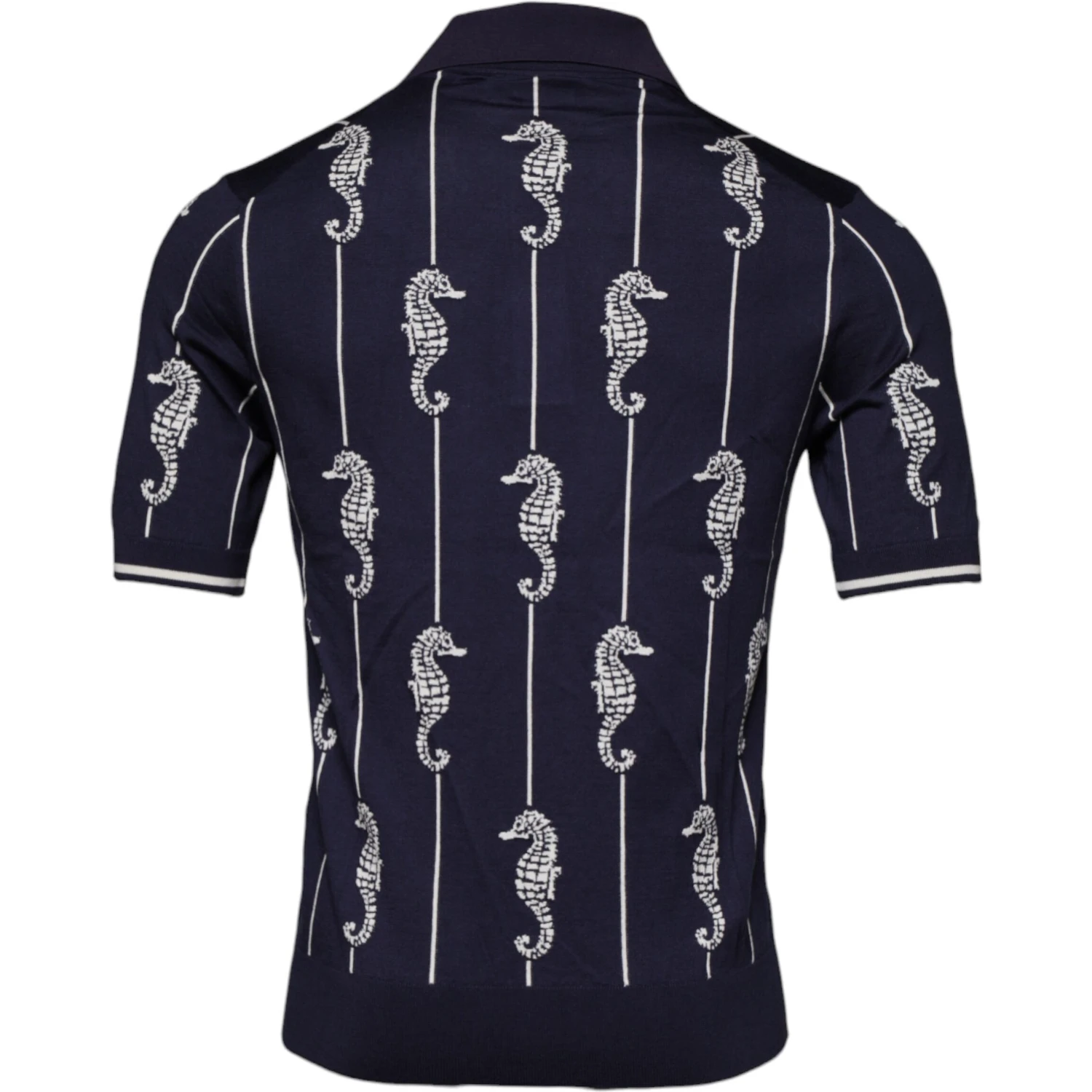 Dark Blue Sea Horse Collared Polo T-shirt