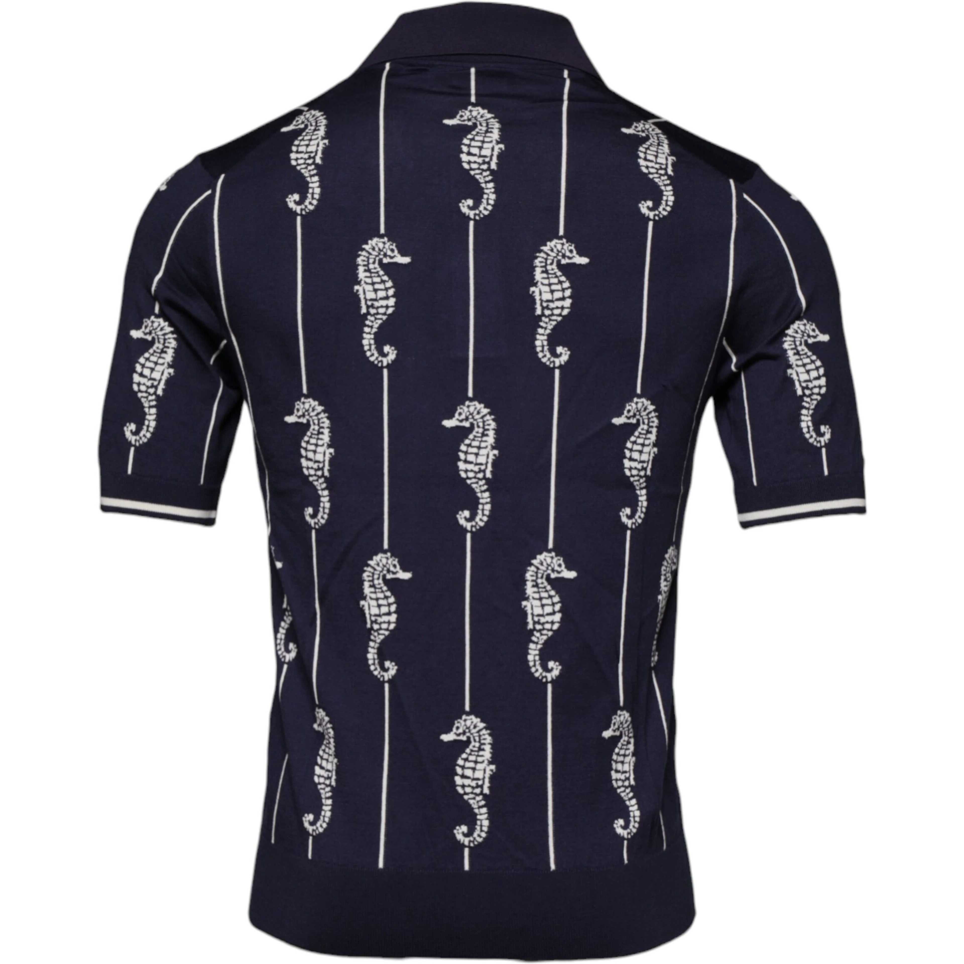 Dark Blue Sea Horse Collared Polo T-shirt
