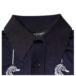 Dark Blue Sea Horse Collared Polo T-shirt