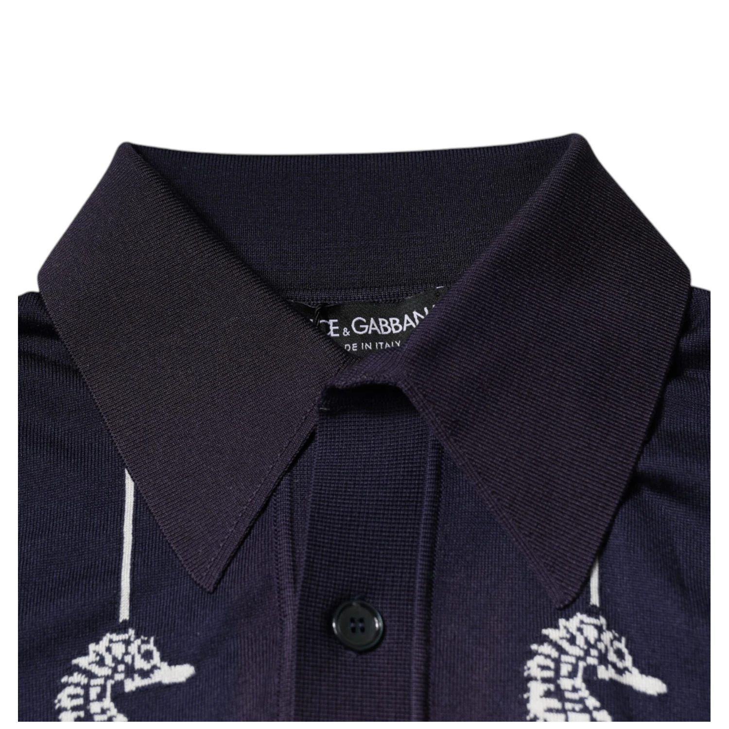 Dark Blue Sea Horse Collared Polo T-shirt