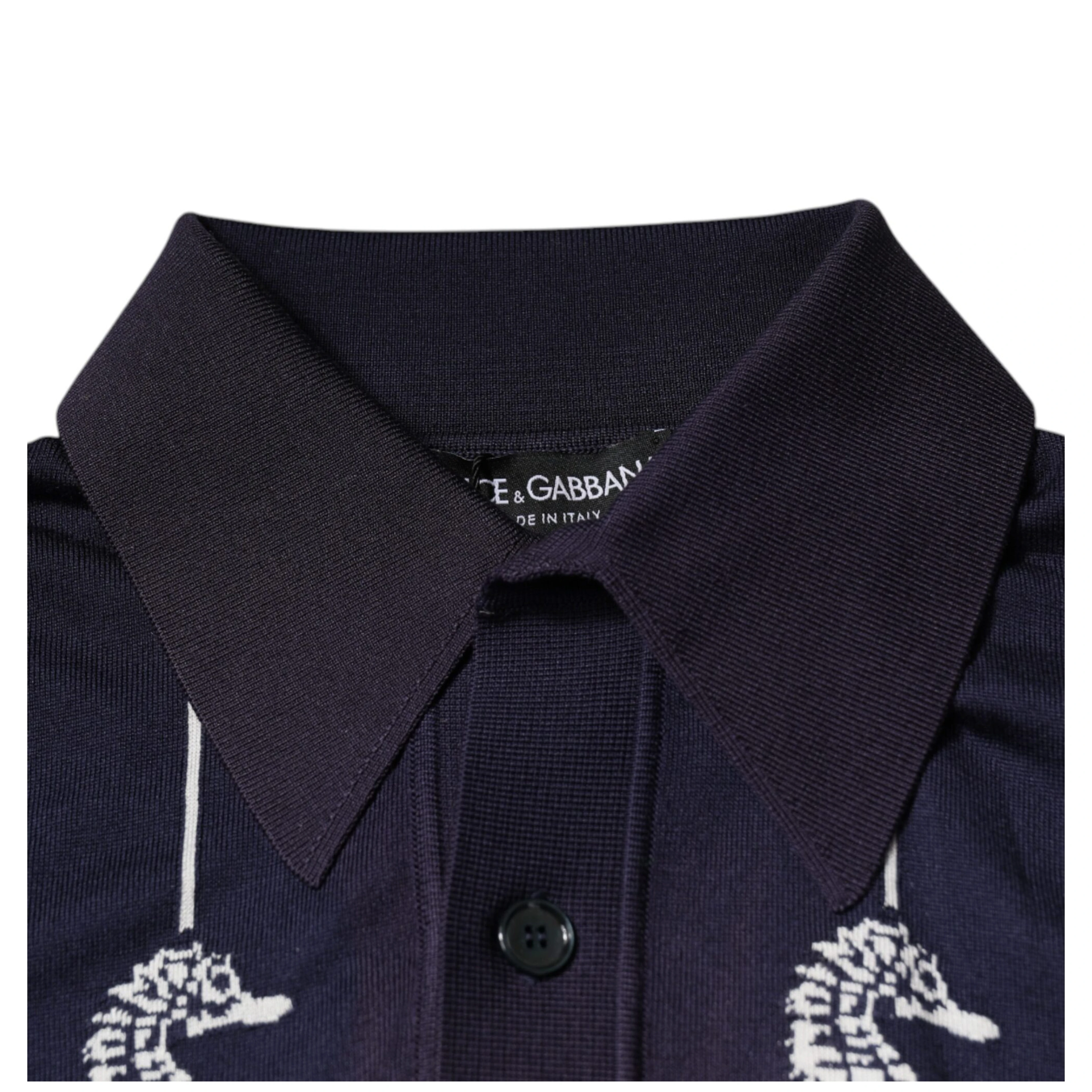 Dark Blue Sea Horse Collared Polo T-shirt