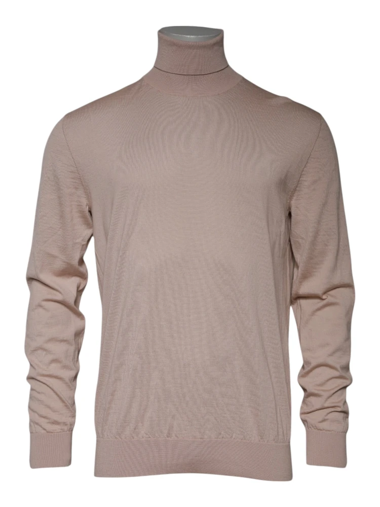 Beige Cashmere Turtleneck Pullover Sweater