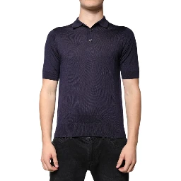 Blue Silk Collared Short Sleeves Polo T-shirt