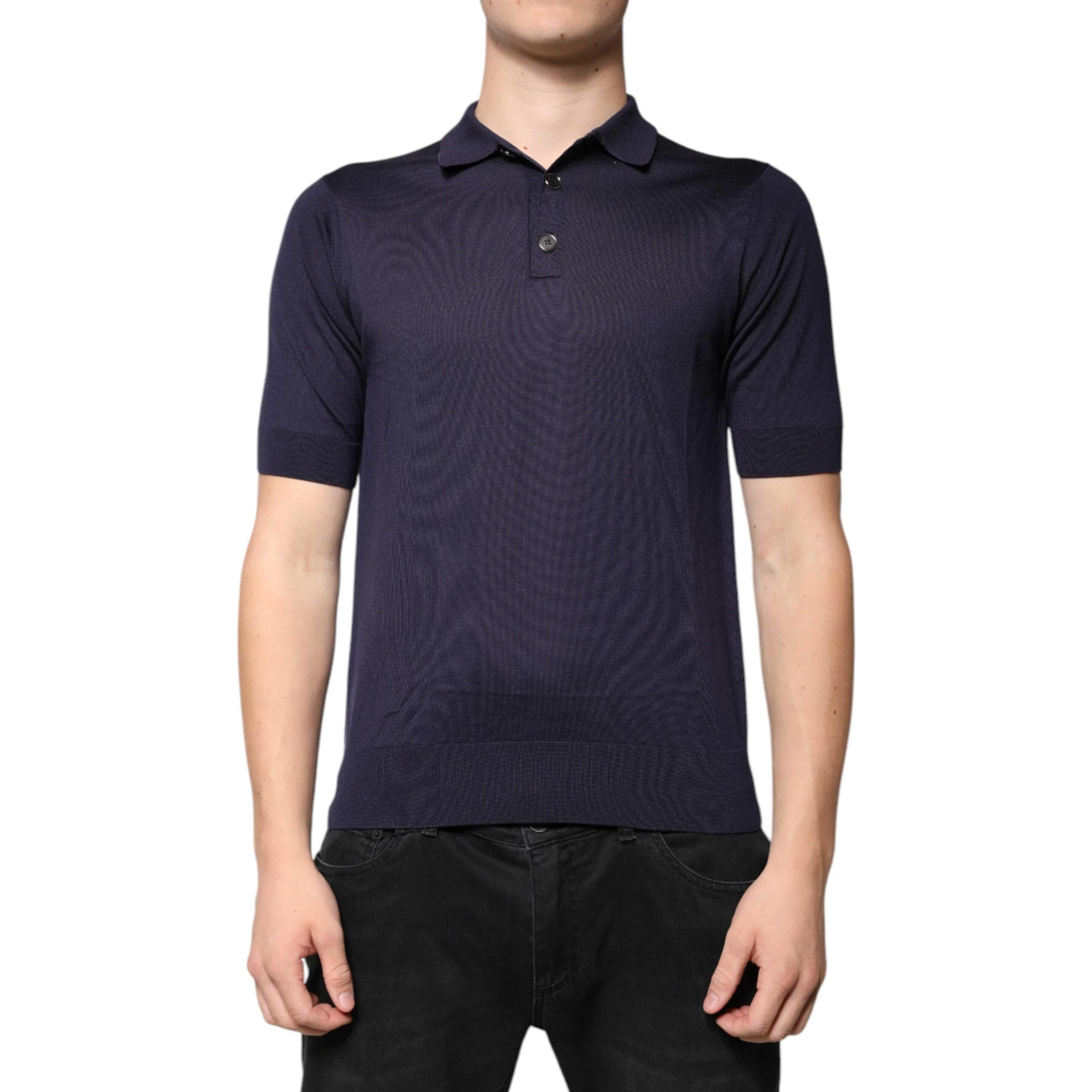 Blue Silk Collared Short Sleeves Polo T-shirt