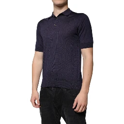 Blue Silk Collared Short Sleeves Polo T-shirt