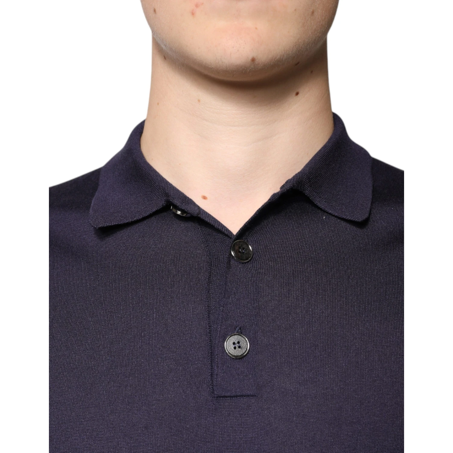 Blue Silk Collared Short Sleeves Polo T-shirt