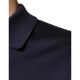 Blue Silk Collared Short Sleeves Polo T-shirt