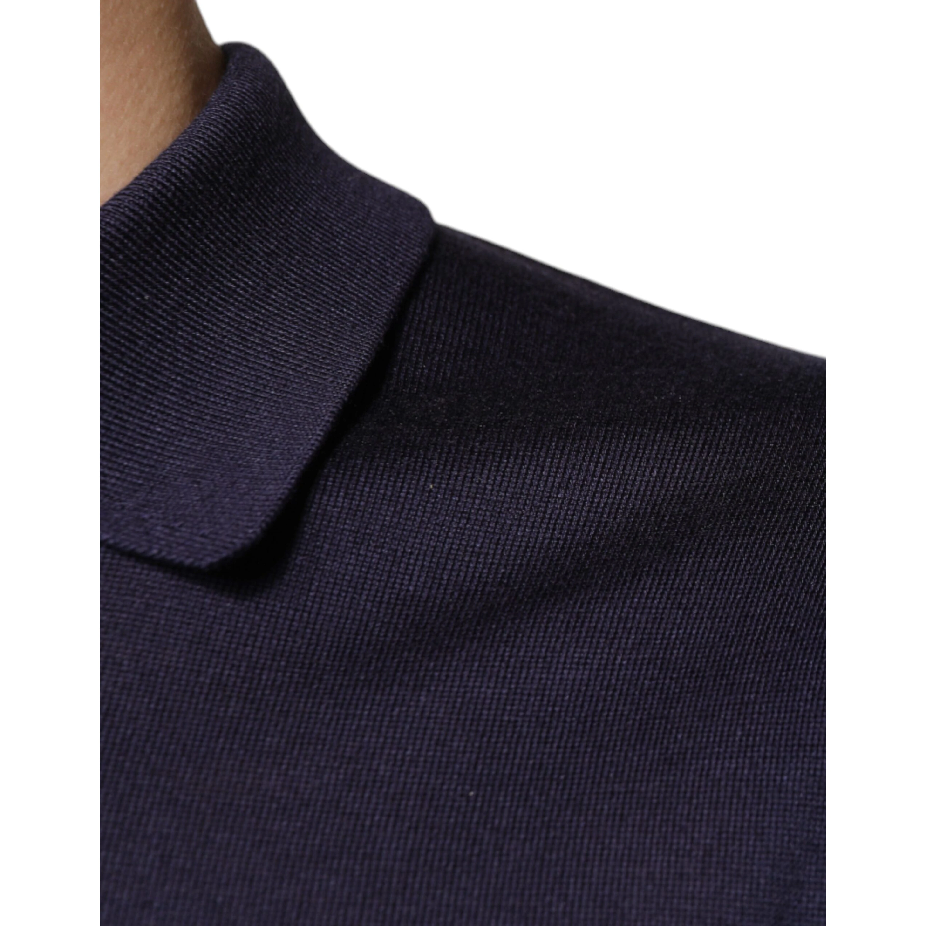 Blue Silk Collared Short Sleeves Polo T-shirt