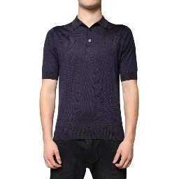Blue Silk Collared Short Sleeves Polo T-shirt
