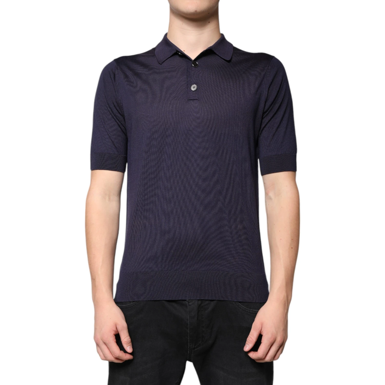 Blue Silk Collared Short Sleeves Polo T-shirt