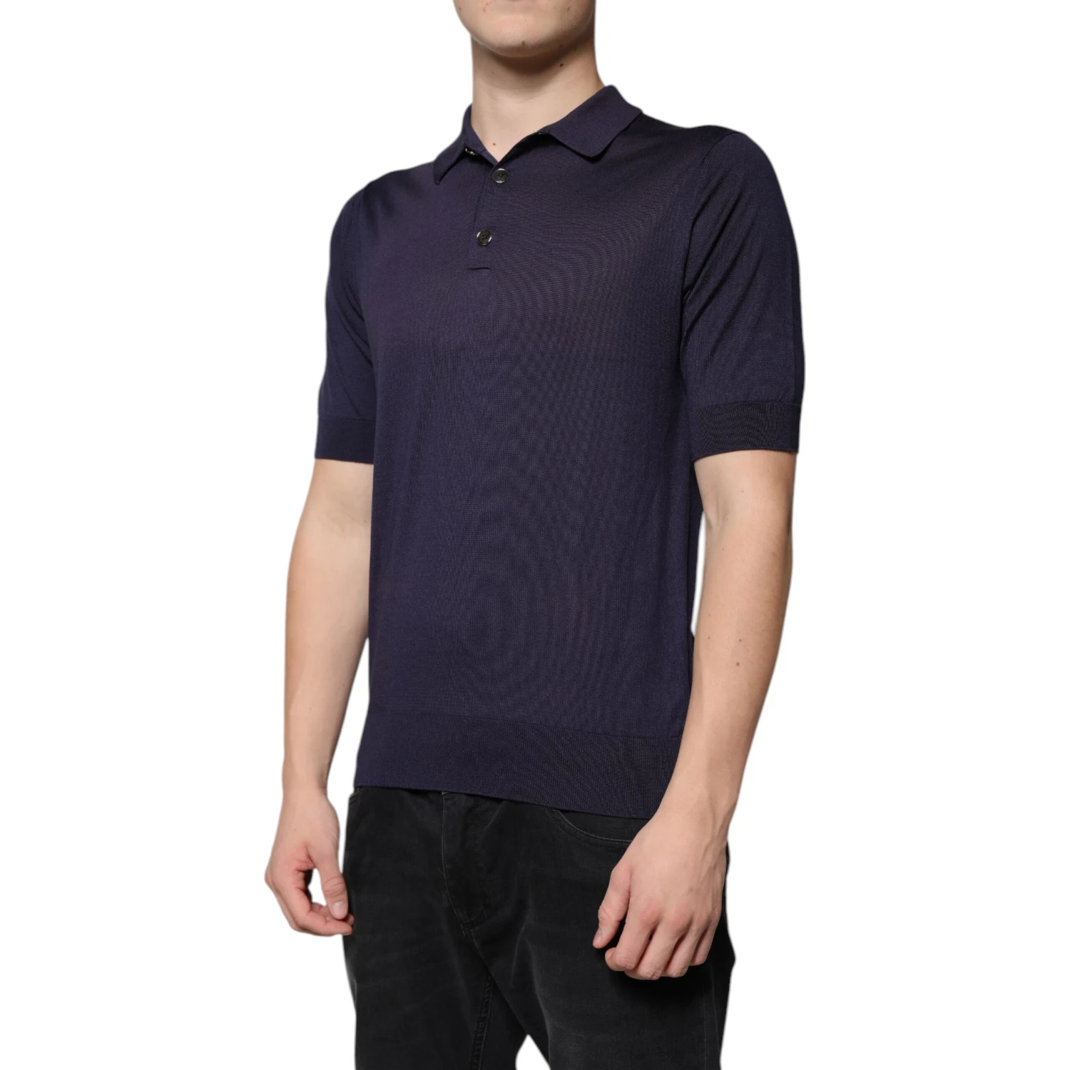 Blue Silk Collared Short Sleeves Polo T-shirt