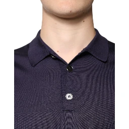 Blue Silk Collared Short Sleeves Polo T-shirt