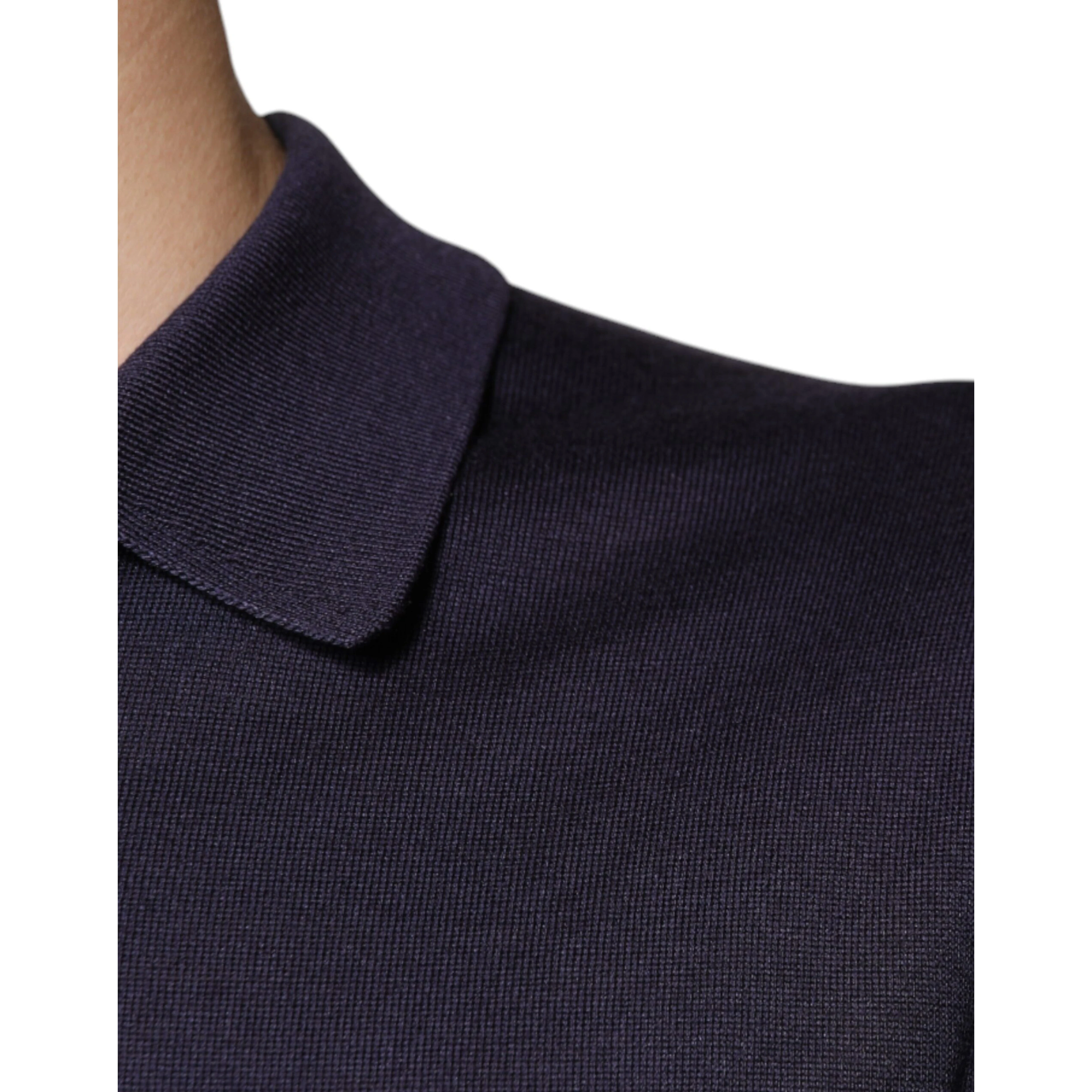 Blue Silk Collared Short Sleeves Polo T-shirt