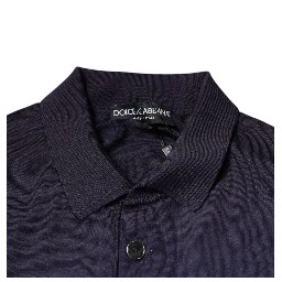 Blue Silk Collared Short Sleeves Polo T-shirt