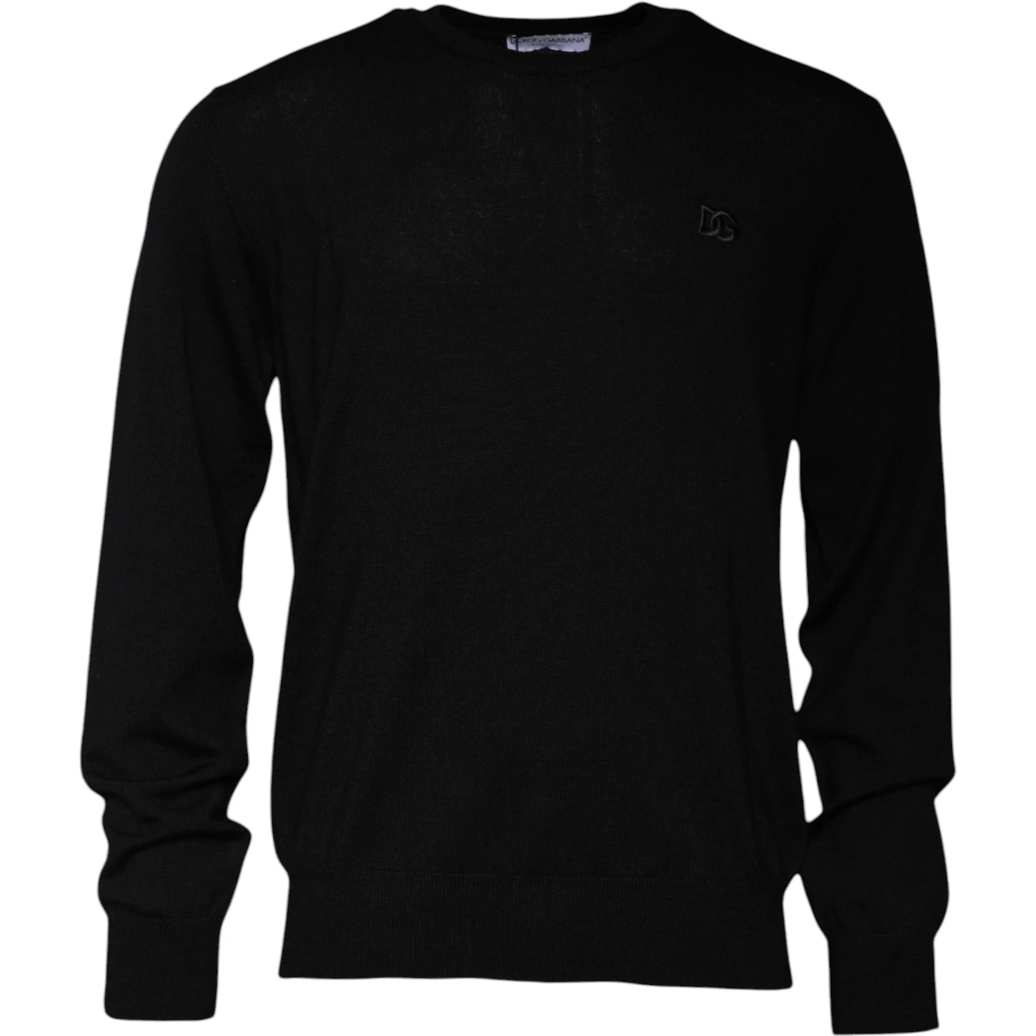 Black Logo Wool Crew Neck Pullover Sweater