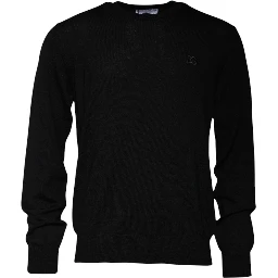Black Logo Wool Crew Neck Pullover Sweater