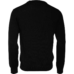 Black Logo Wool Crew Neck Pullover Sweater
