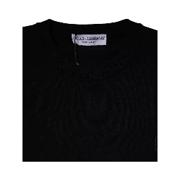 Black Logo Wool Crew Neck Pullover Sweater