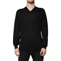 Black Cashmere V-neck Pullover Sweater