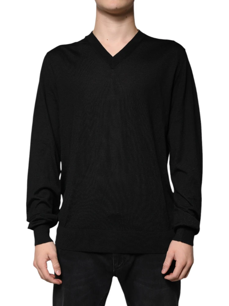 Black Cashmere V-neck Pullover Sweater