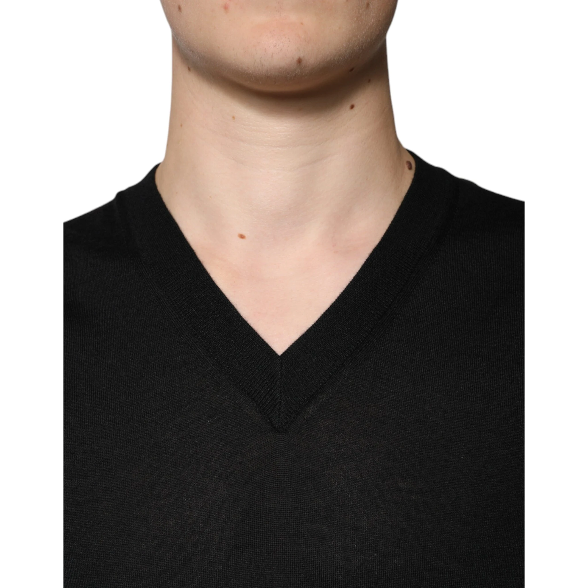 Black Cashmere V-neck Pullover Sweater