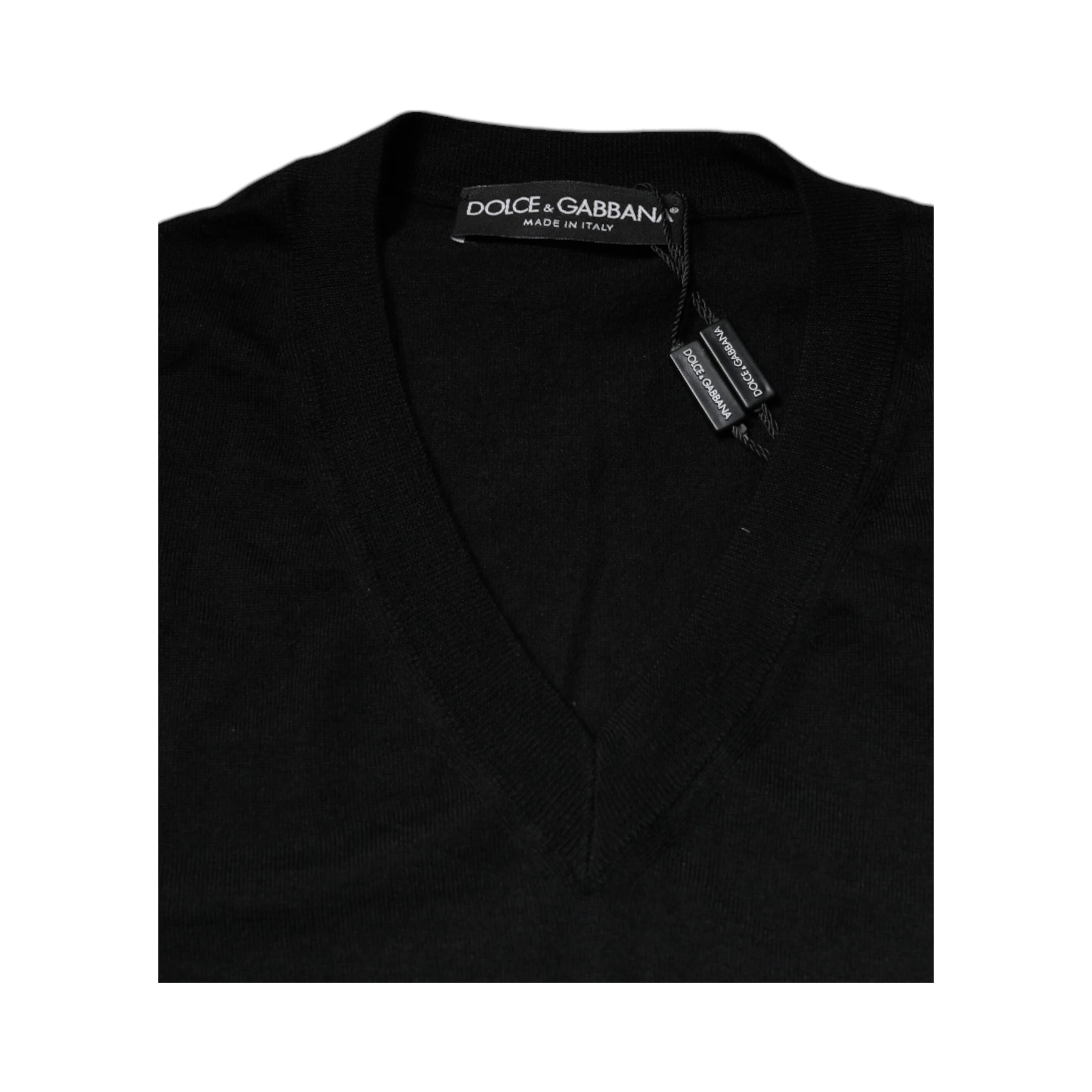 Black Cashmere V-neck Pullover Sweater