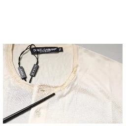 Off White Silk Crew Neck Henley T-shirt