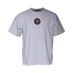 White Logo Embellished Crew Neck T-shirt