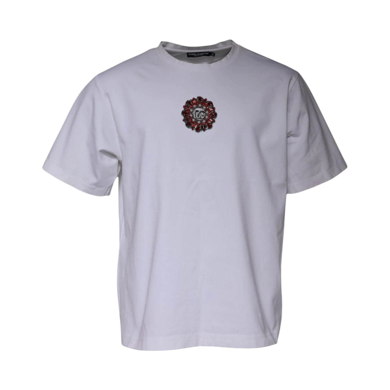 White Logo Embellished Crew Neck T-shirt
