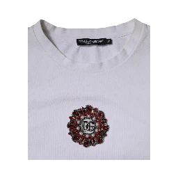 White Logo Embellished Crew Neck T-shirt