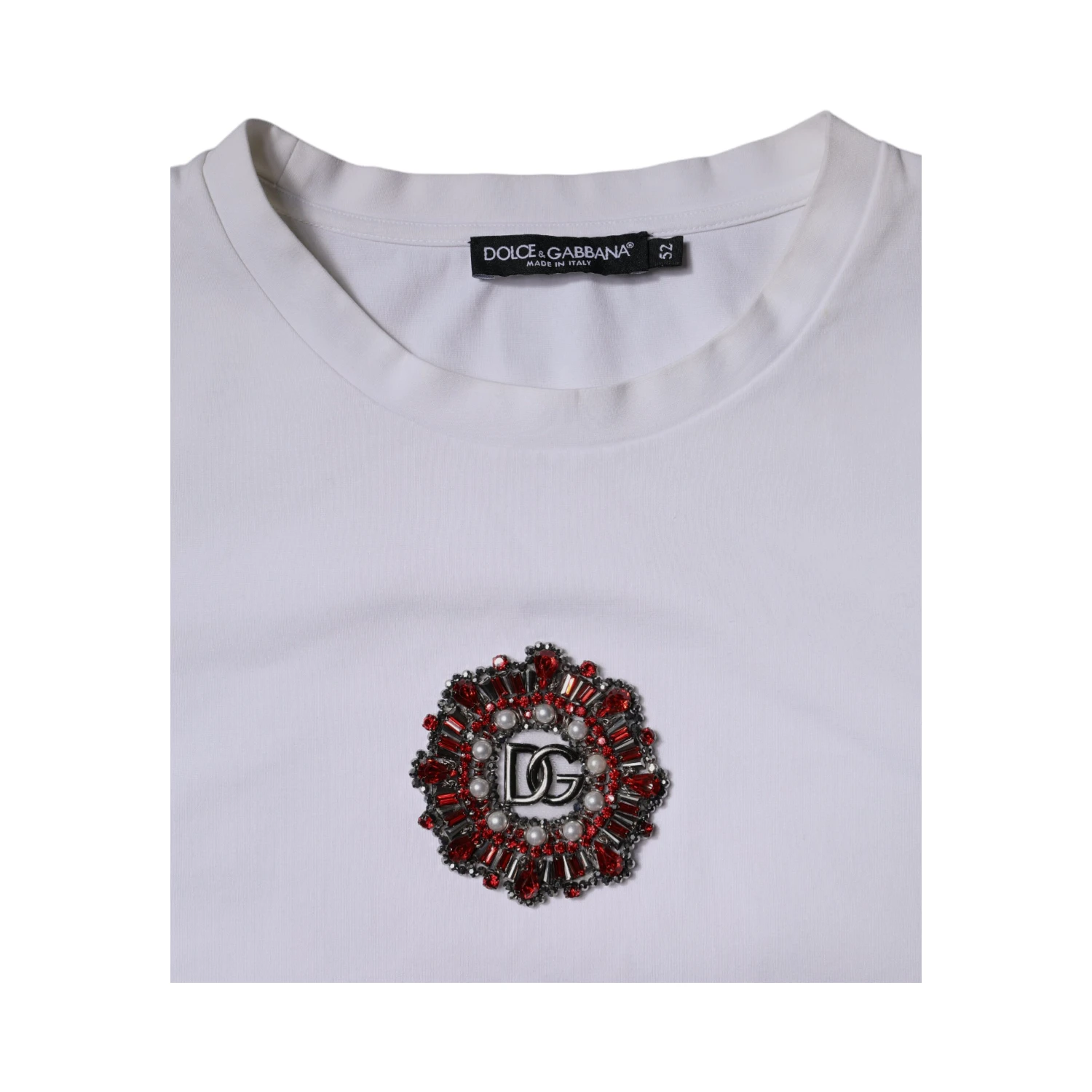 White Logo Embellished Crew Neck T-shirt