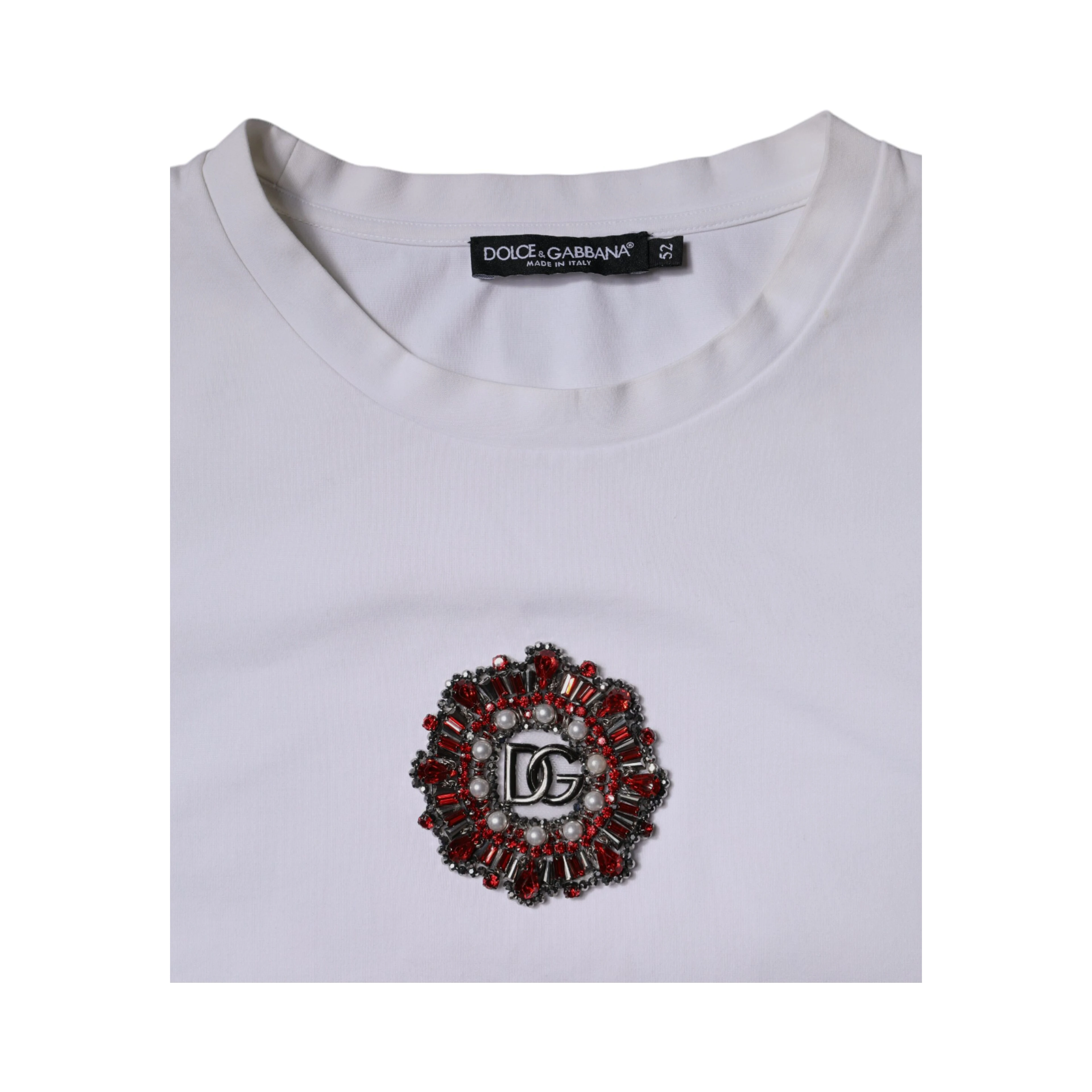 White Logo Embellished Crew Neck T-shirt